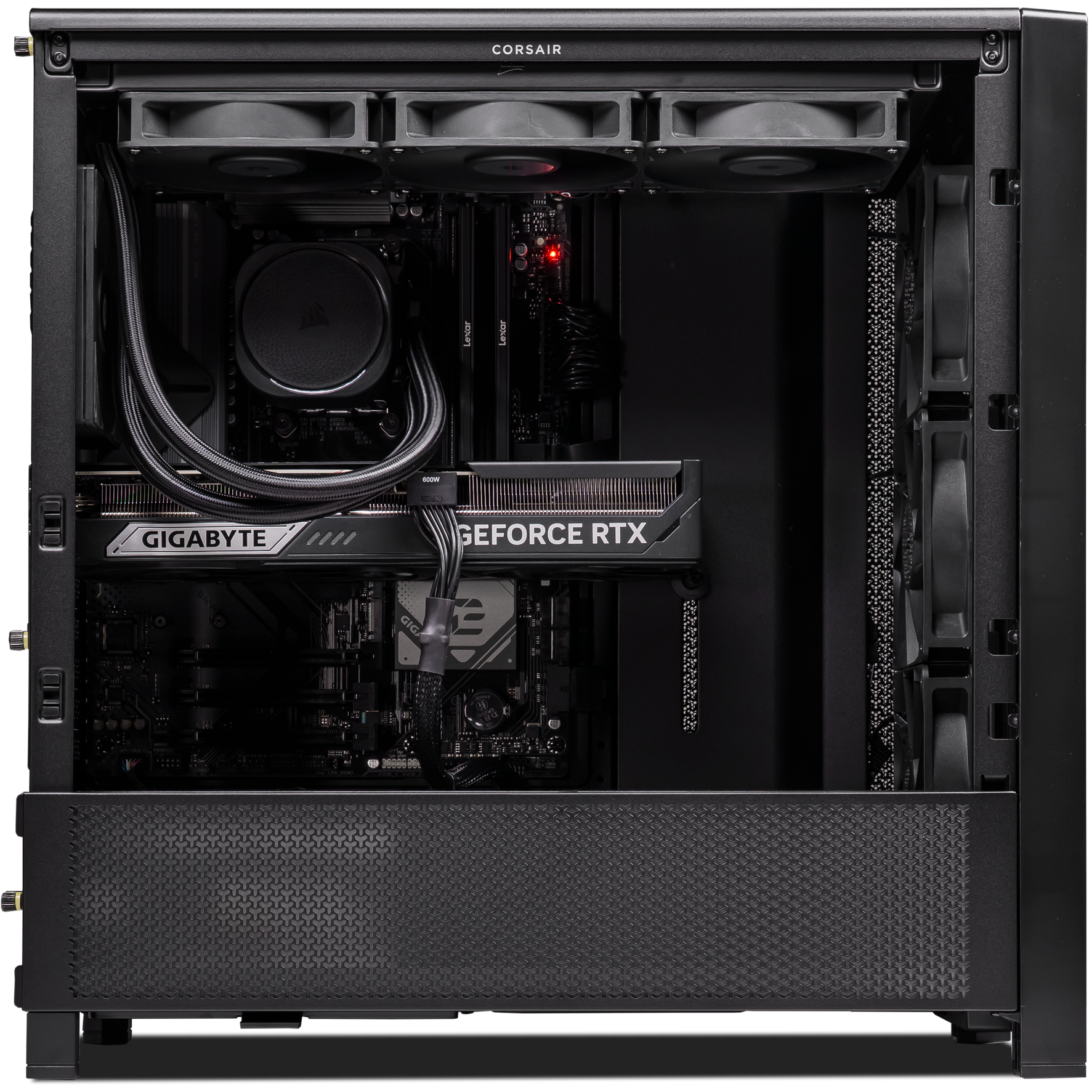 A large main feature product image of PLE Blackout RTX 5080 Prebuilt Ready To Go Gaming PC