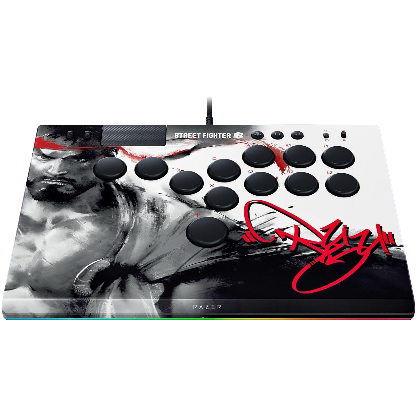 A large main feature product image of Razer Kitsune - All-Button Optical Arcade Controller for PC and PS5™ - Ryu Edition