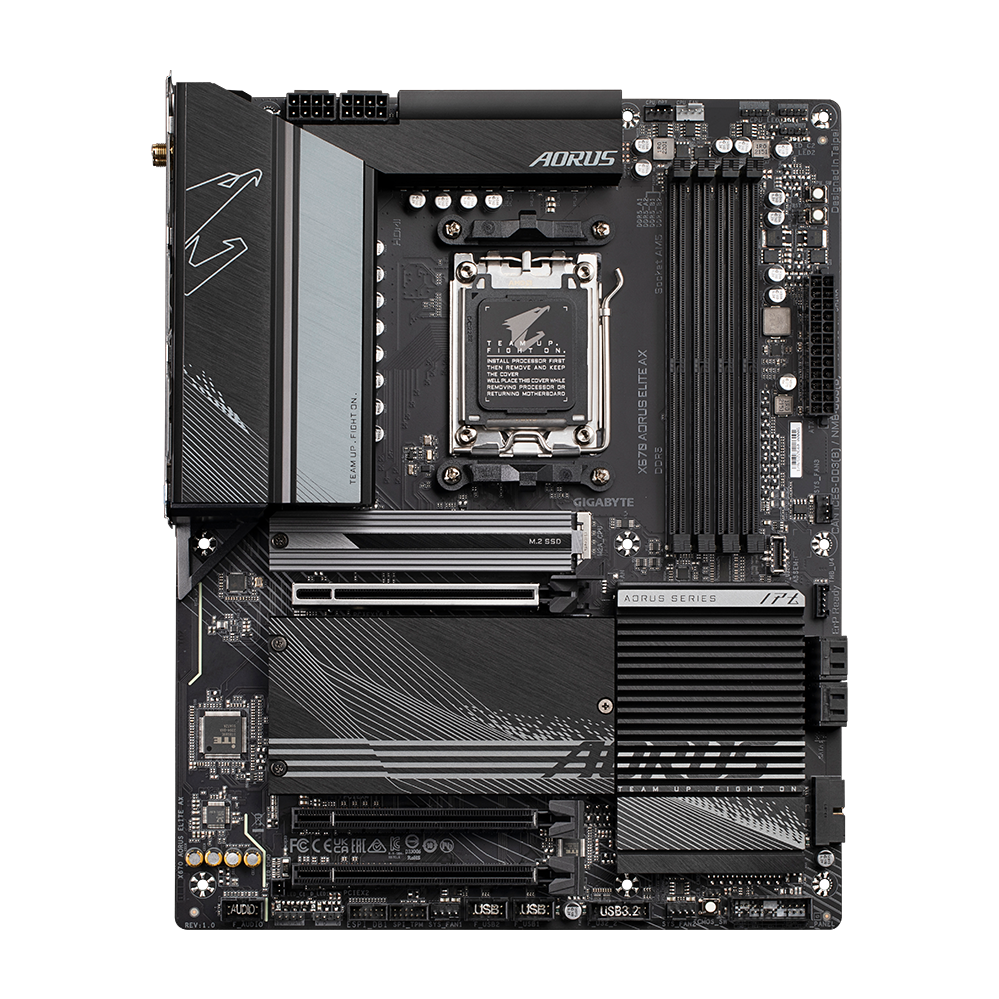 A large main feature product image of EX-DEMO Gigabyte X670 Aorus Elite AX AM5 ATX Desktop Motherboard