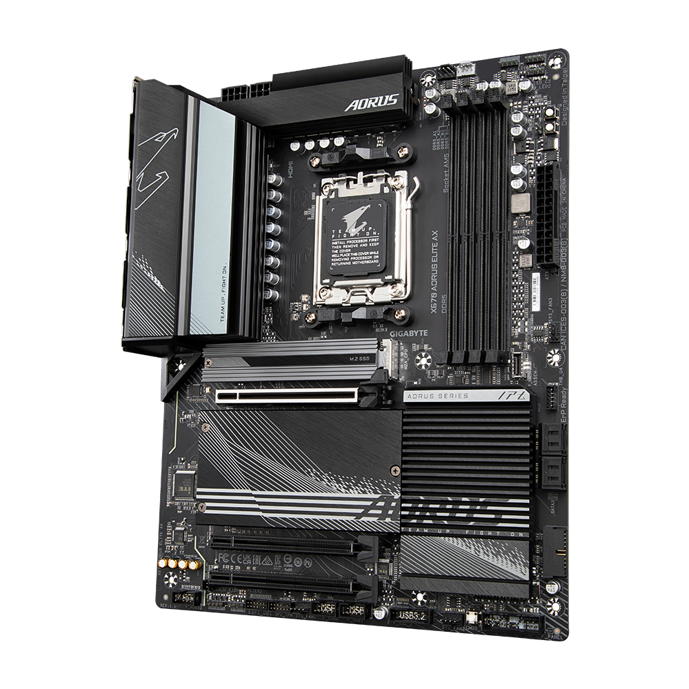 A large main feature product image of EX-DEMO Gigabyte X670 Aorus Elite AX AM5 ATX Desktop Motherboard