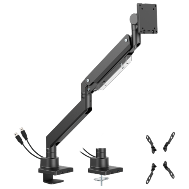 A large main feature product image of Brateck Super Heavy-Duty Gas Spring Monitor Arm Fits Most 17"-57" Monitors with USB - Matte Black