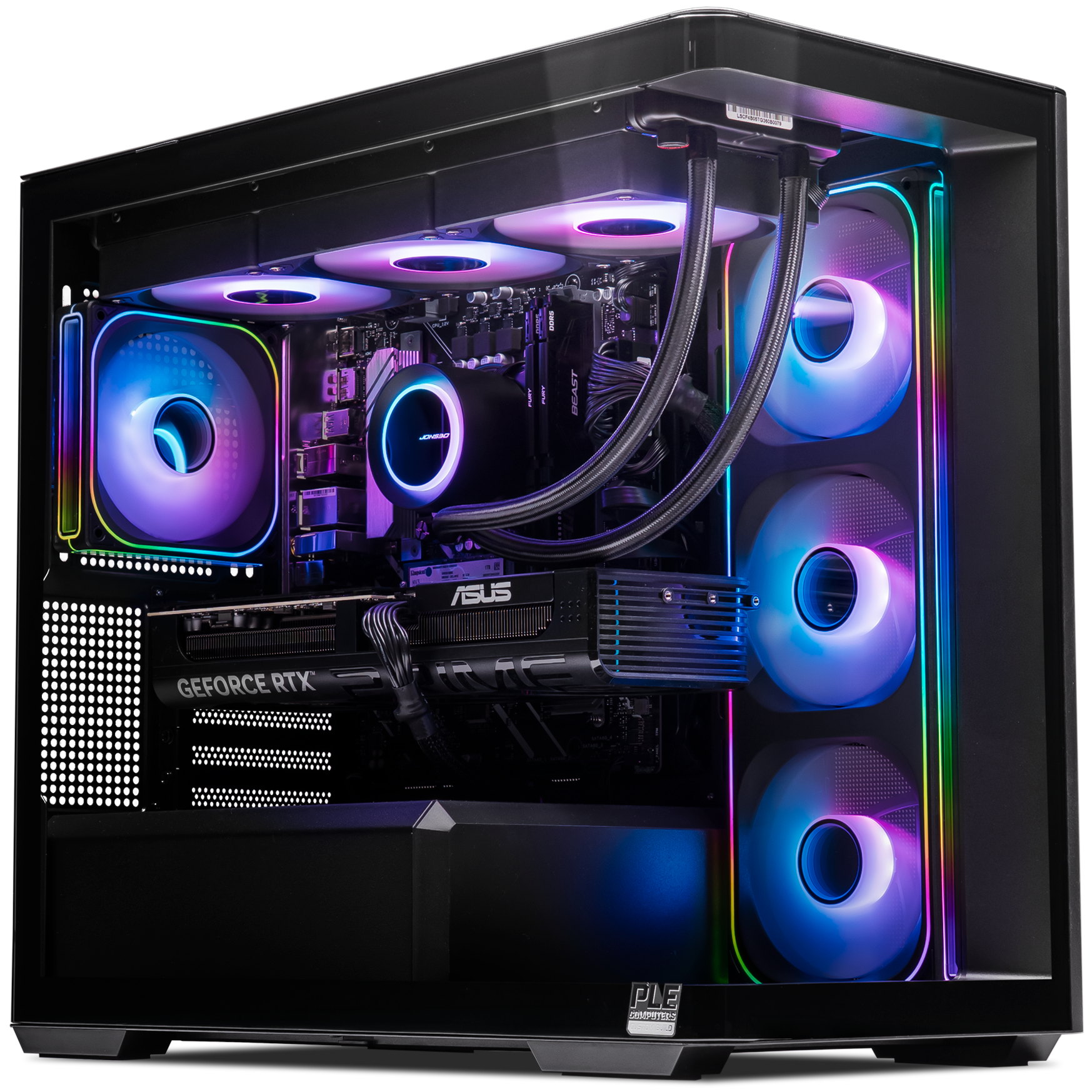 A large main feature product image of PLE Prism RTX 5070 Prebuilt Ready To Go Gaming PC