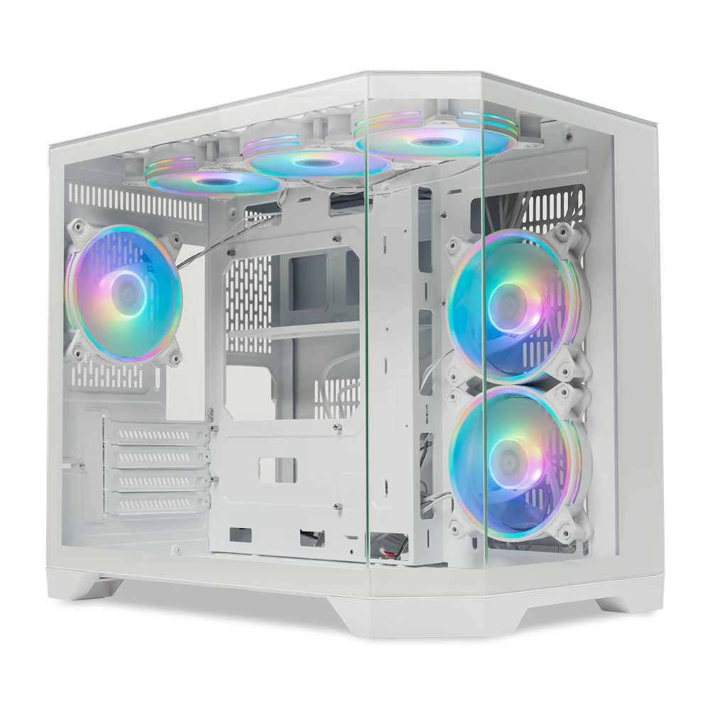 A large main feature product image of PLE AMD R5 RTX 5070 Prebuilt Ready To Go Gaming PC