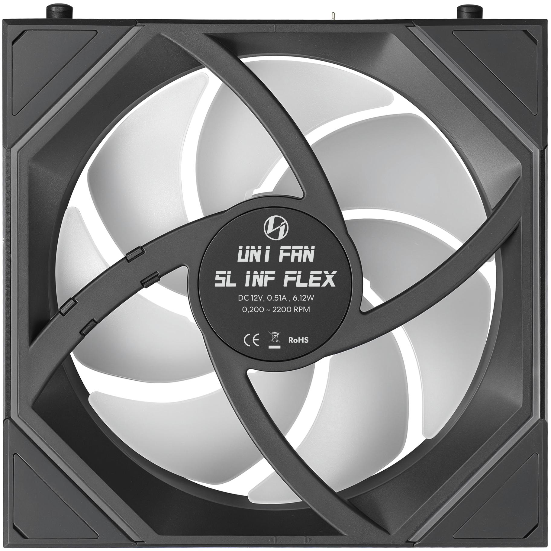 A large main feature product image of Lian Li UNI FAN SL120 INF FLEX - 120mm Modular Wireless PWM Fan (Black)