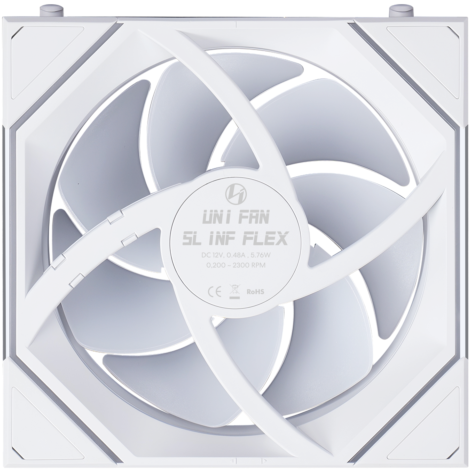 A large main feature product image of Lian Li UNI FAN SL120 INF FLEX - 120mm Modular Wireless PWM Fan 3-Pack (White)