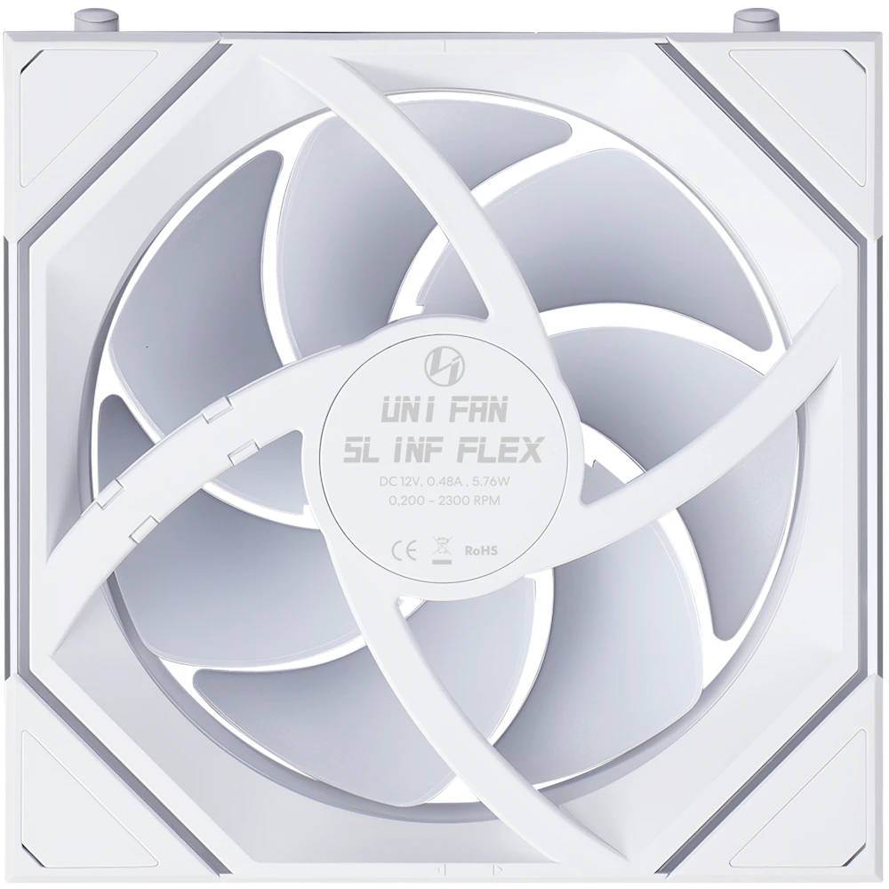 A large main feature product image of Lian Li UNI FAN SL120 INF FLEX - 120mm Modular Wireless PWM Fan 3-Pack (White)
