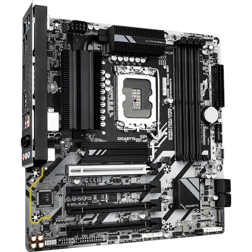 A large main feature product image of Gigabyte B860M DS3H WiFi6E LGA1851 mATX Desktop Motherboard