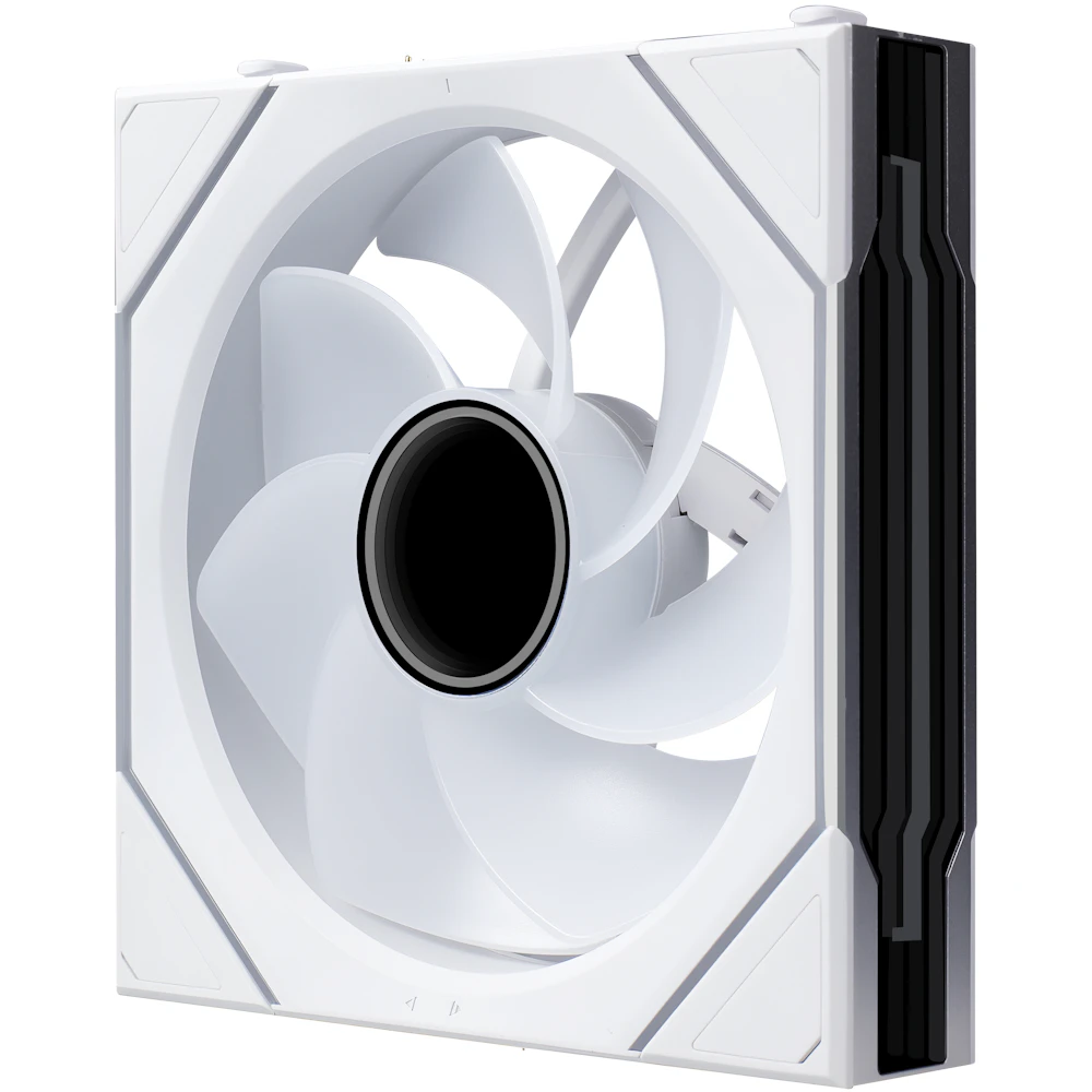 A large main feature product image of Lian Li UNI FAN SL120 INF FLEX - 120mm Modular Wireless PWM Reverse Blade Fan 3-Pack (White)