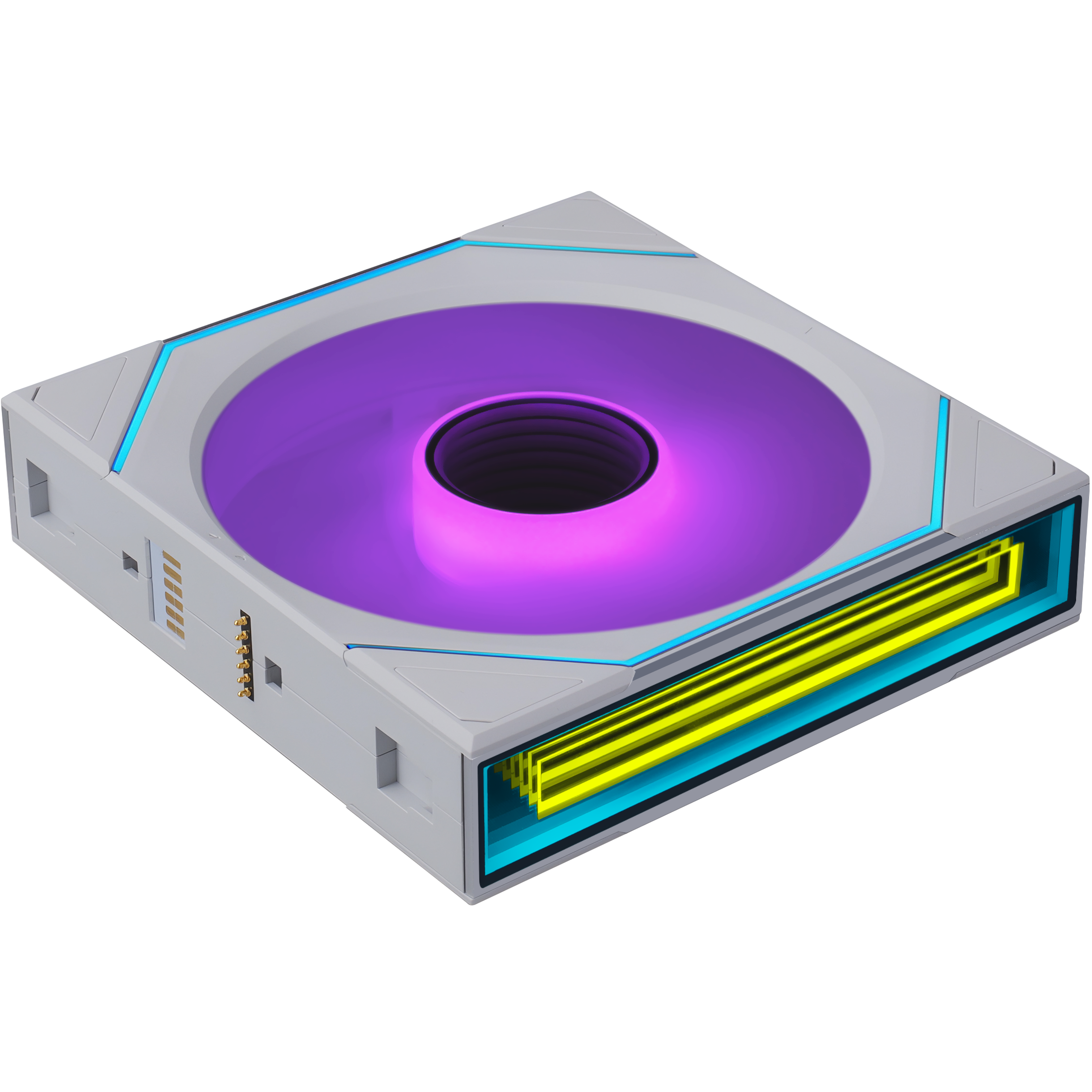 A large main feature product image of Lian Li UNI FAN SL120 INF FLEX - 120mm Modular Wireless PWM Reverse Blade Fan 3-Pack (White)