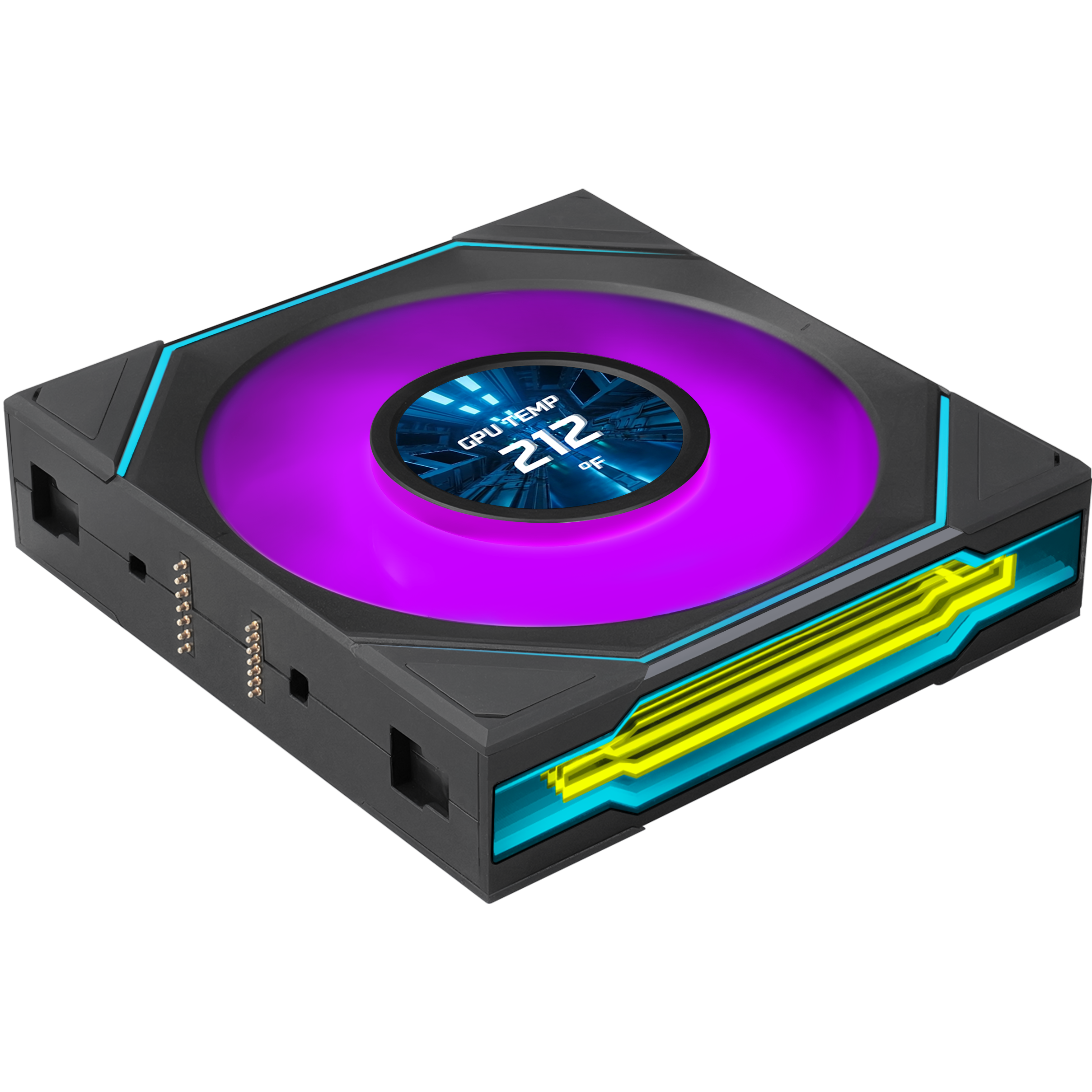 A large main feature product image of Lian Li UNI FAN SL120 INF LCD FLEX - 120mm Modular Wireless PWM Fan (Black)