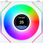 A small tile product image of Lian Li UNI FAN SL120 INF LCD FLEX - 120mm Modular Wireless PWM Fan (White)