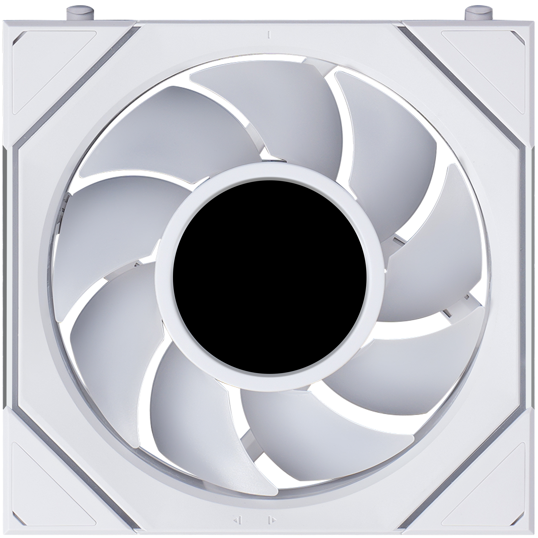 A large main feature product image of Lian Li UNI FAN SL120 INF LCD FLEX - 120mm Modular Wireless PWM Fan (White)