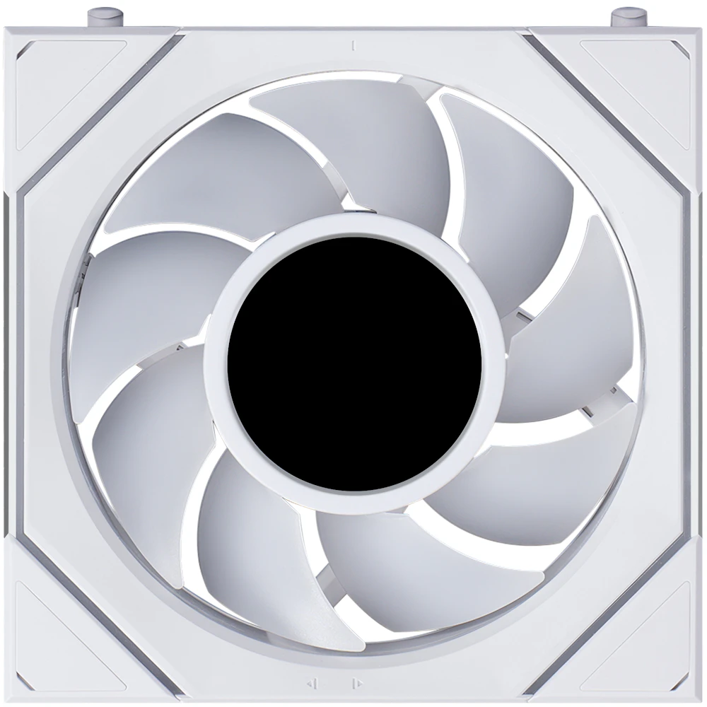A large main feature product image of Lian Li UNI FAN SL120 INF LCD FLEX - 120mm Modular Wireless PWM Fan (White)