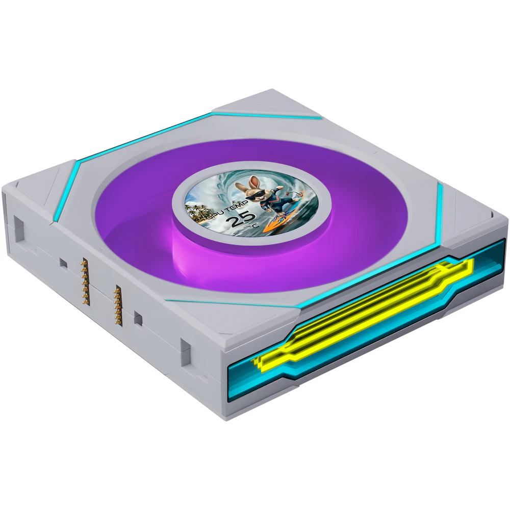 A large main feature product image of Lian Li UNI FAN SL120 INF LCD FLEX - 120mm Modular Wireless PWM Fan (White)