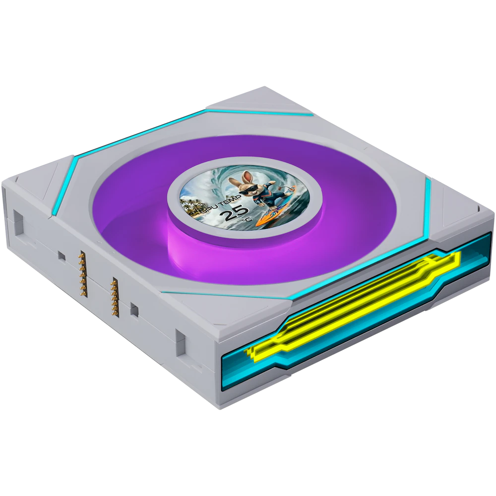 A large main feature product image of Lian Li UNI FAN SL120 INF LCD FLEX - 120mm Modular Wireless PWM Fan (White)