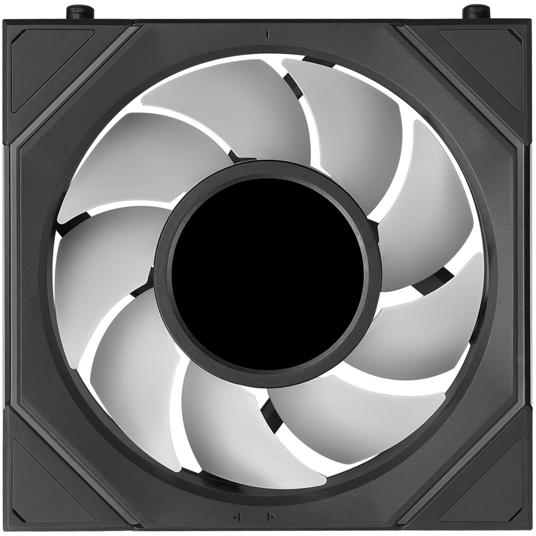 A large main feature product image of Lian Li UNI FAN SL120 INF LCD FLEX - 120mm Modular Wireless PWM Fan 3-Pack (Black)