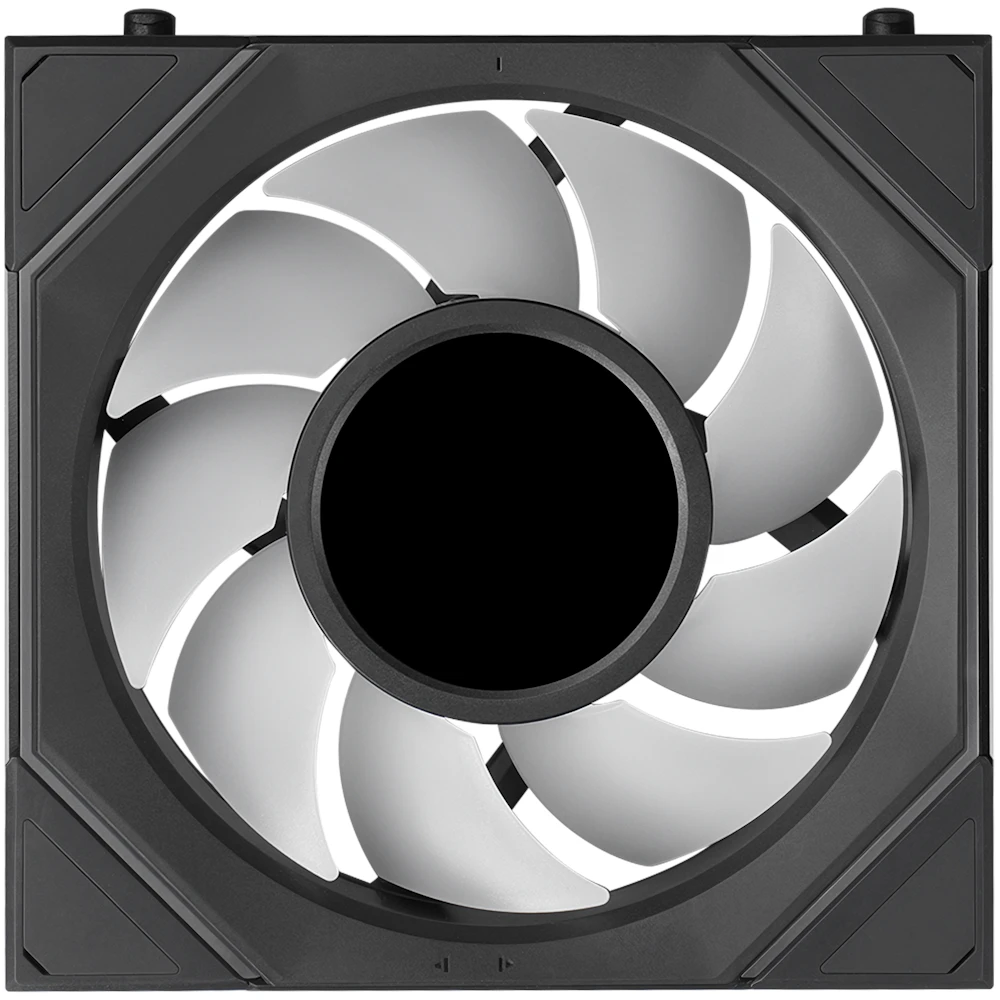 A large main feature product image of Lian Li UNI FAN SL120 INF LCD FLEX - 120mm Modular Wireless PWM Fan 3-Pack (Black)