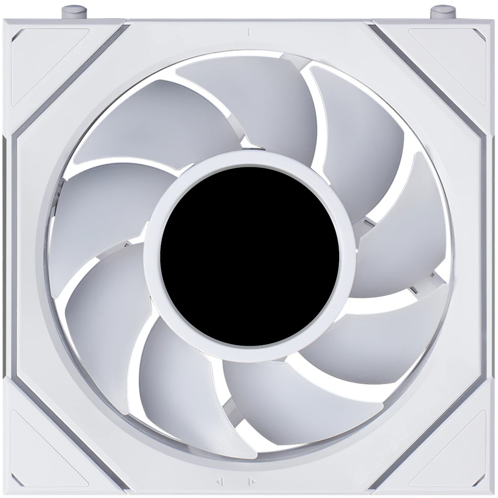 A large main feature product image of Lian Li UNI FAN SL120 INF LCD FLEX - 120mm Modular Wireless PWM Fan 3-Pack (White)