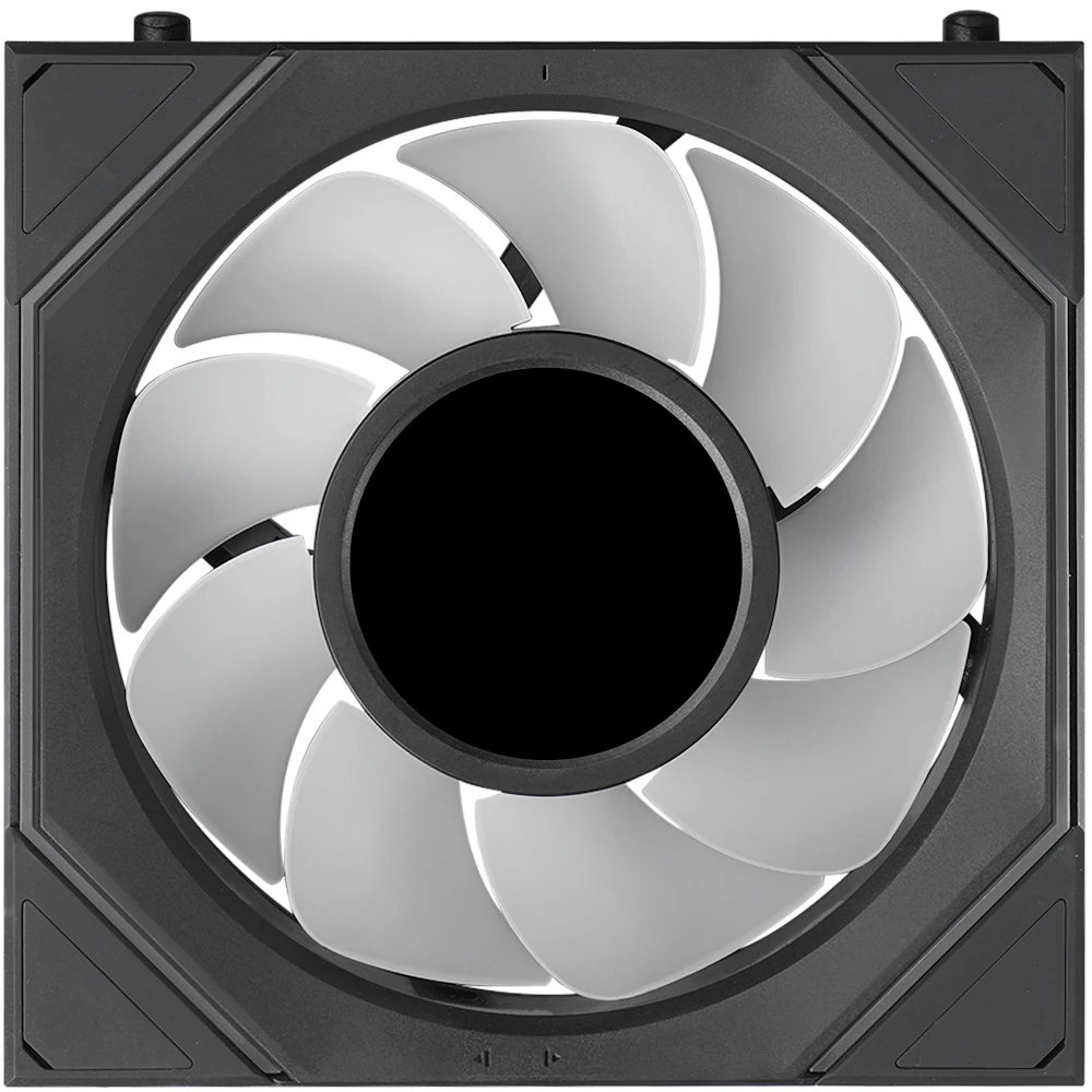 A large main feature product image of Lian Li UNI FAN SL120 INF LCD FLEX - 120mm Modular Wireless PWM Reverse Blade Fan (Black)