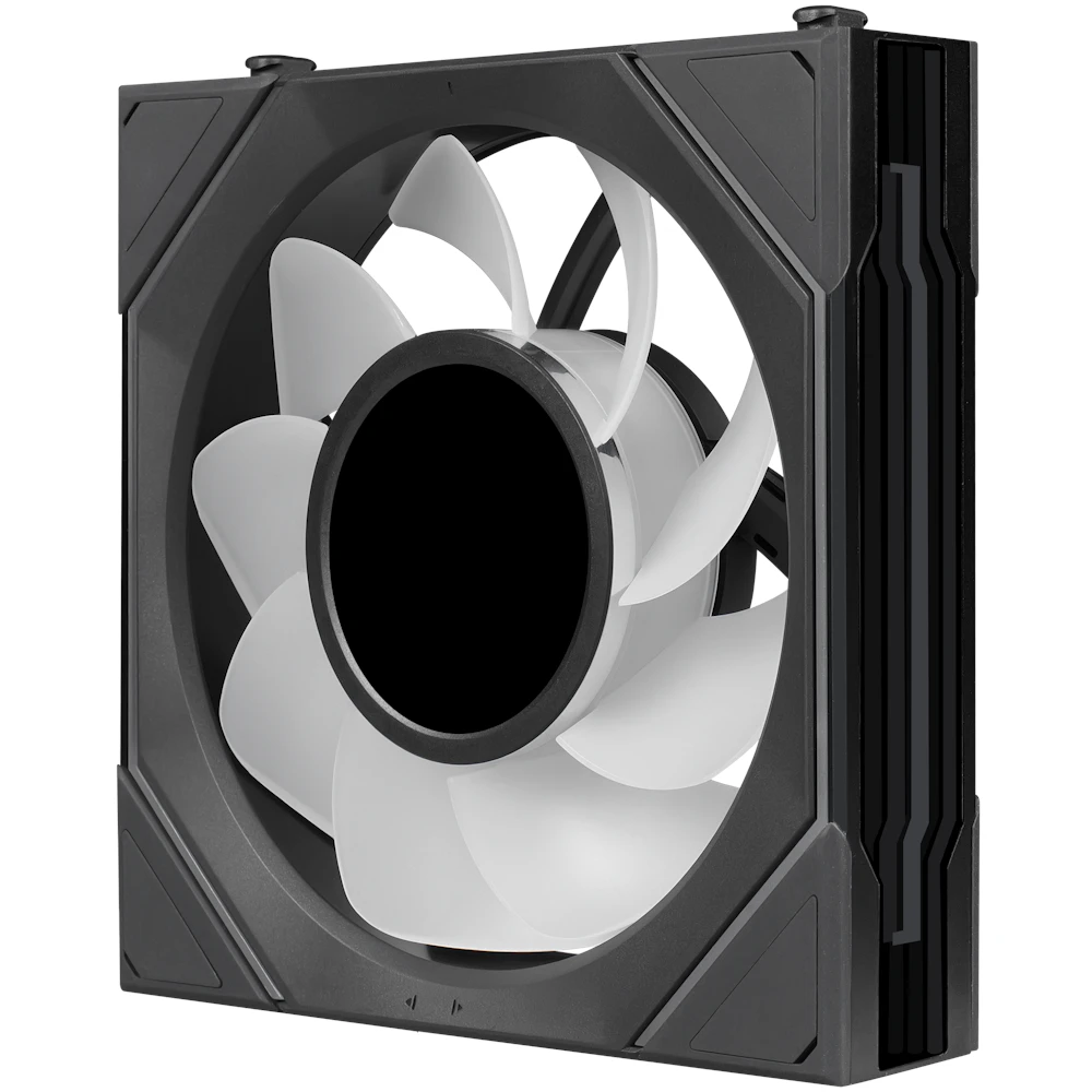A large main feature product image of Lian Li UNI FAN SL120 INF LCD FLEX - 120mm Modular Wireless PWM Reverse Blade Fan (Black)
