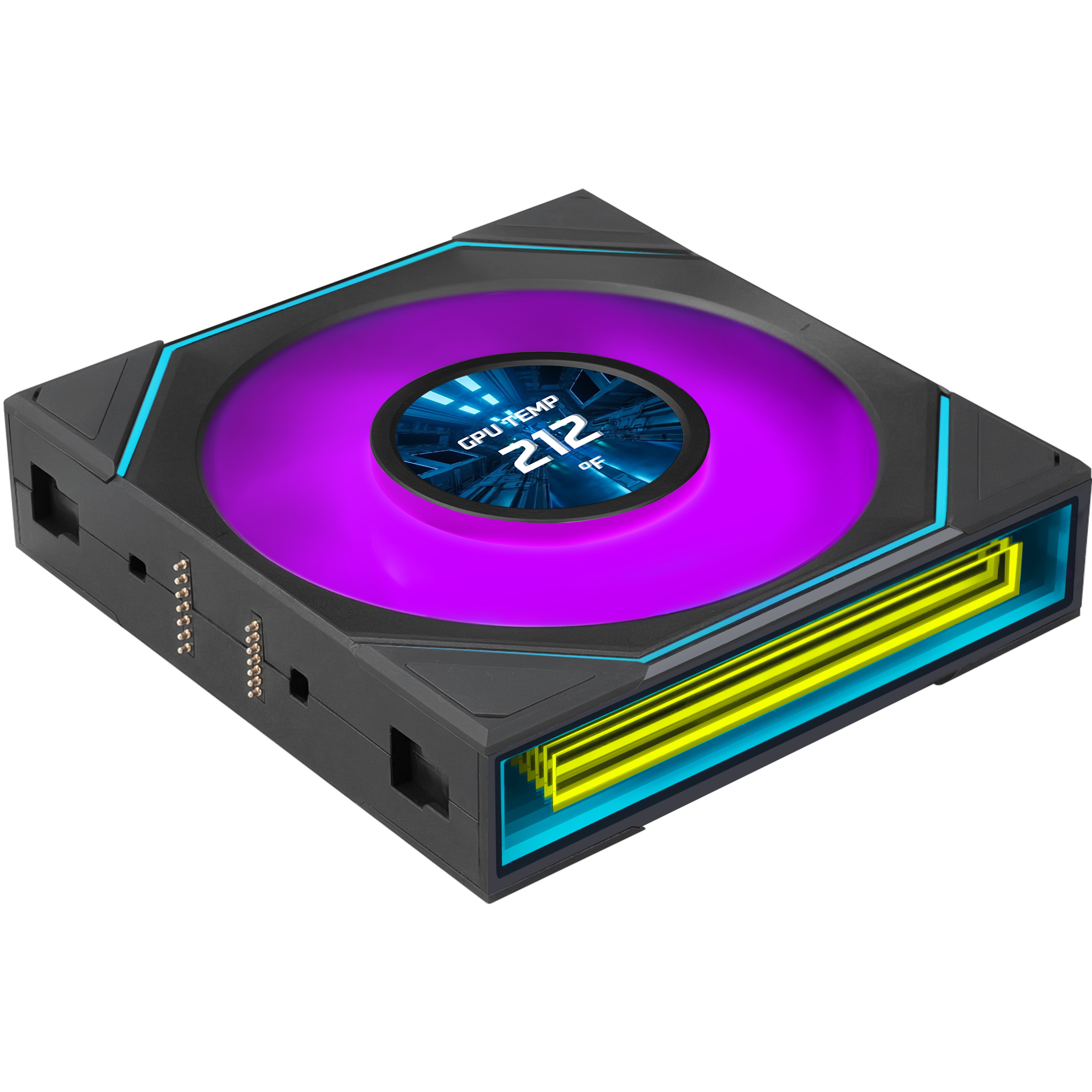 A large main feature product image of Lian Li UNI FAN SL120 INF LCD FLEX - 120mm Modular Wireless PWM Reverse Blade Fan (Black)