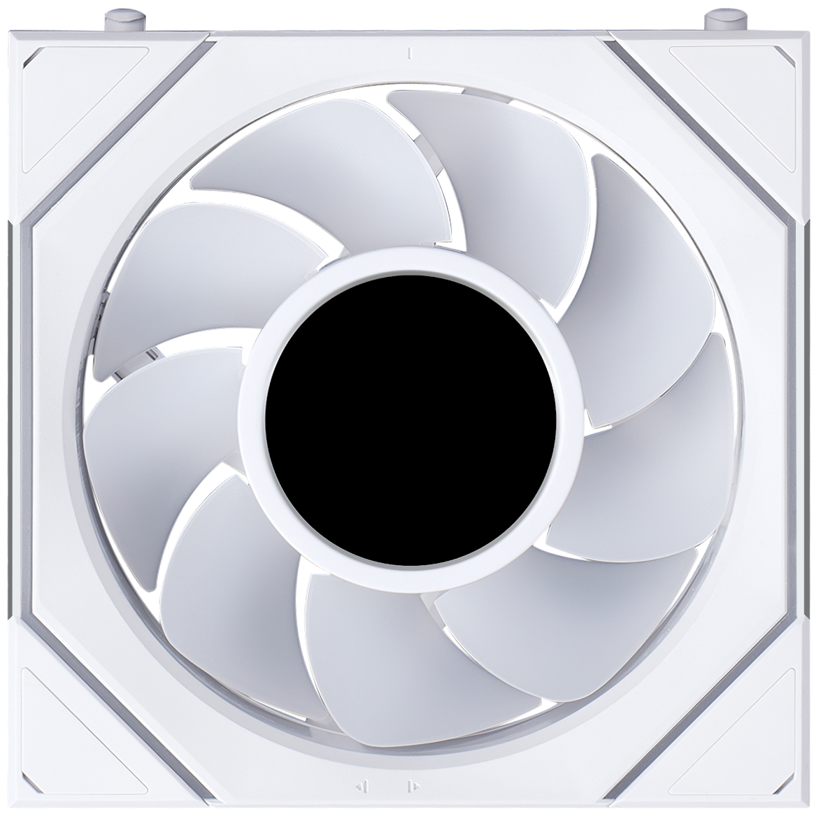 A large main feature product image of Lian LIi UNI FAN SL120 INF LCD FLEX - 120mm Modular Wireless PWM Reverse Blade Fan (White)