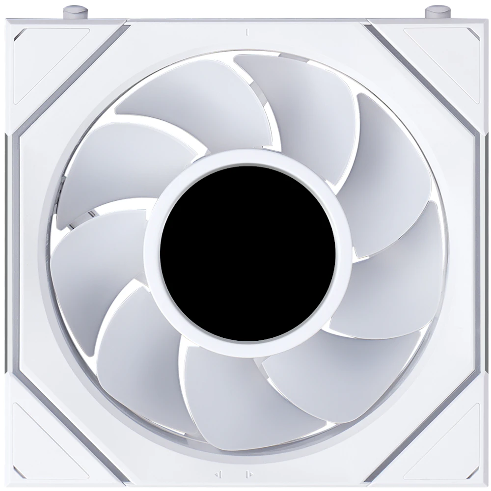 A large main feature product image of Lian LIi UNI FAN SL120 INF LCD FLEX - 120mm Modular Wireless PWM Reverse Blade Fan (White)