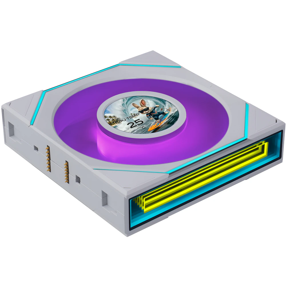 A large main feature product image of Lian LIi UNI FAN SL120 INF LCD FLEX - 120mm Modular Wireless PWM Reverse Blade Fan (White)