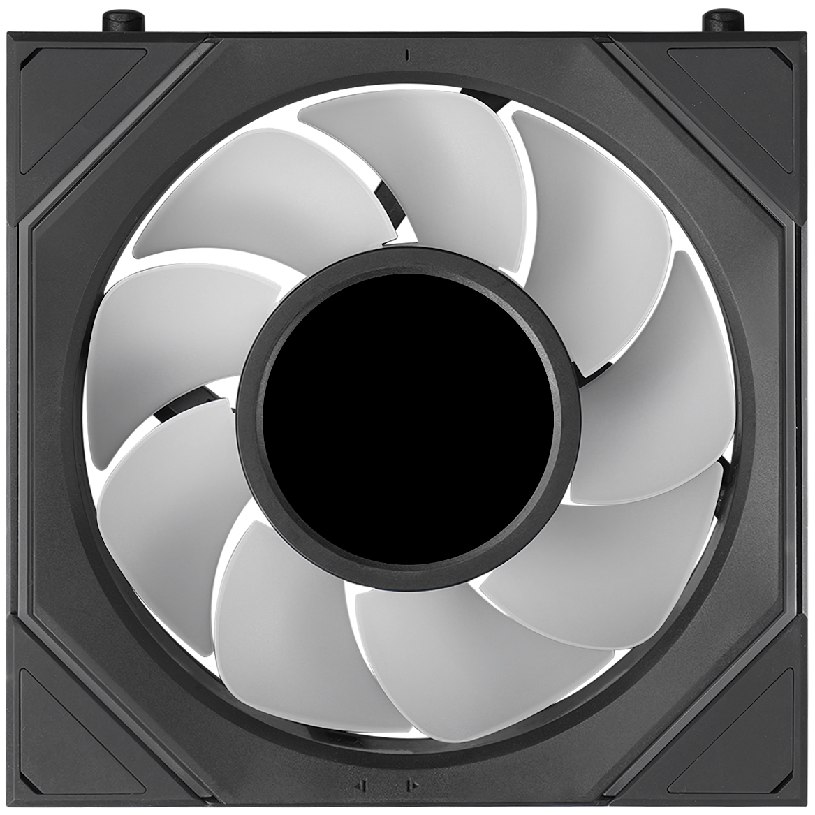 A large main feature product image of Lian Li UNI FAN SL120 INF LCD FLEX - 120mm Modular Wireless PWM Reverse Blade Fan 3-Pack (Black)