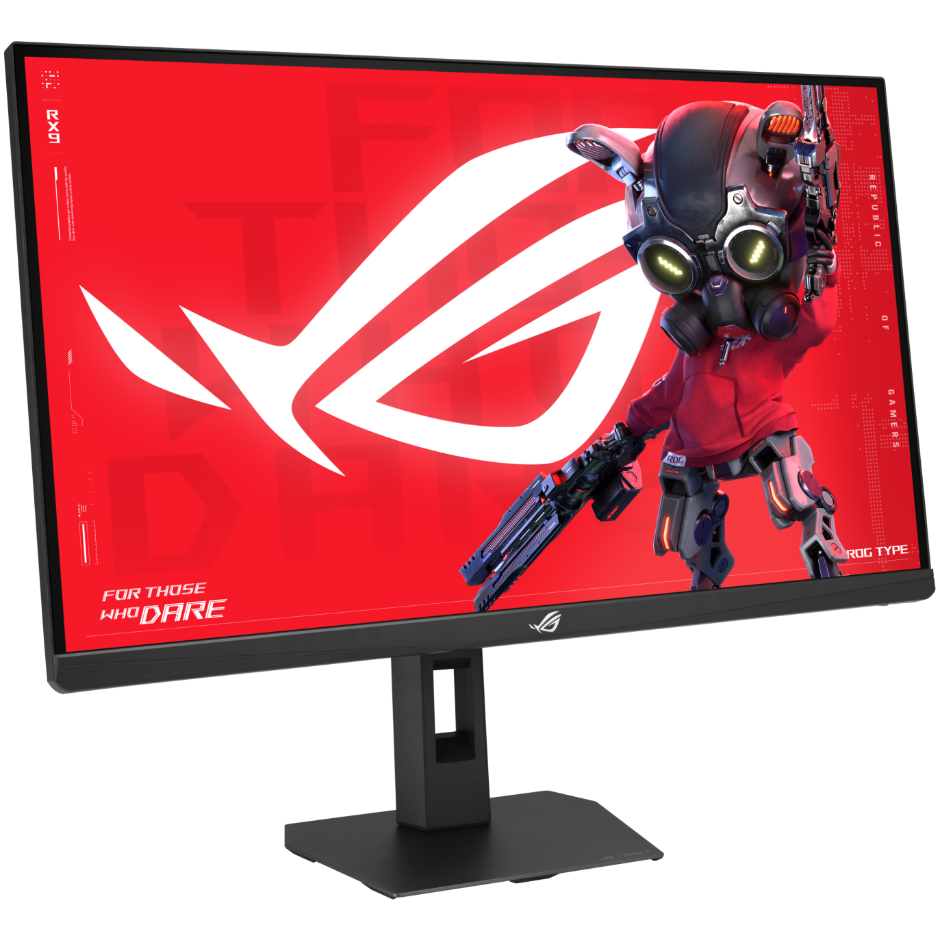 A large main feature product image of EX-DEMO ASUS ROG Strix XG27ACMES - 27" 1440p 255Hz 0.3ms Fast-IPS Gaming Monitor - Black