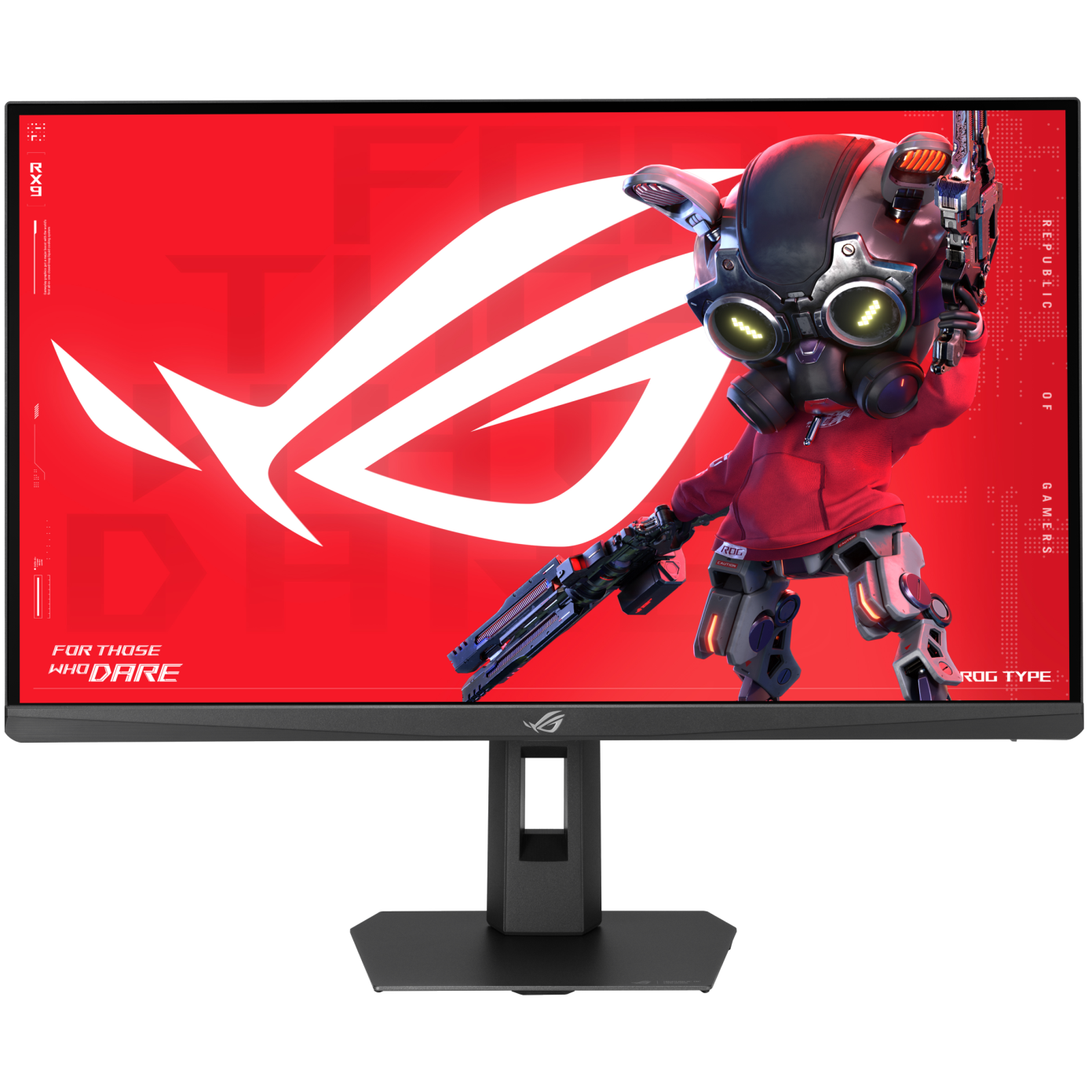 A large main feature product image of EX-DEMO ASUS ROG Strix XG27ACMES - 27" 1440p 255Hz 0.3ms Fast-IPS Gaming Monitor - Black