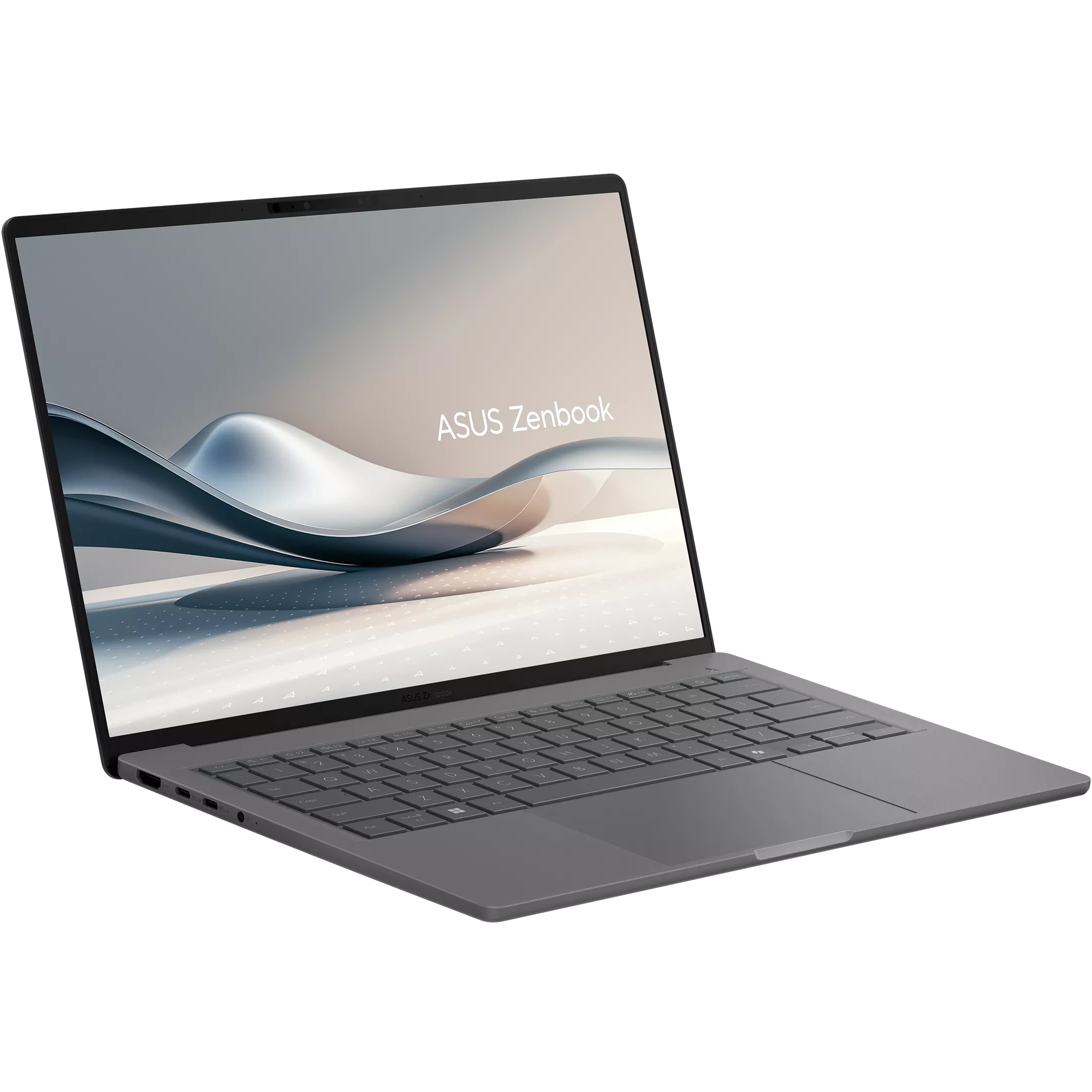 A large main feature product image of ASUS Zenbook A14 (UX3407) - 14" OLED, Snapdragon X2 Elite, 32GB/1TB - Win 11 AI Notebook