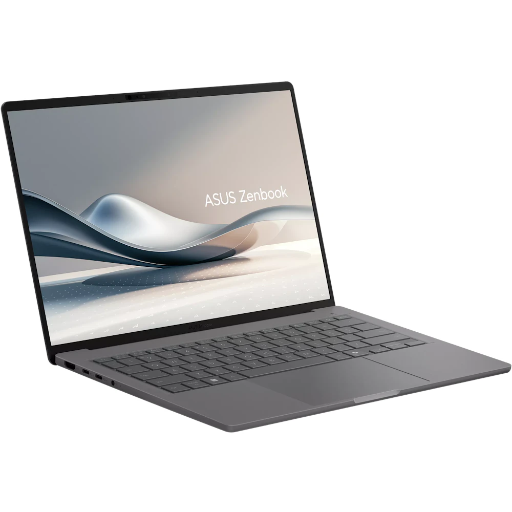 A large main feature product image of ASUS Zenbook A14 (UX3407) - 14" OLED, Snapdragon X2 Elite, 32GB/1TB - Win 11 AI Notebook