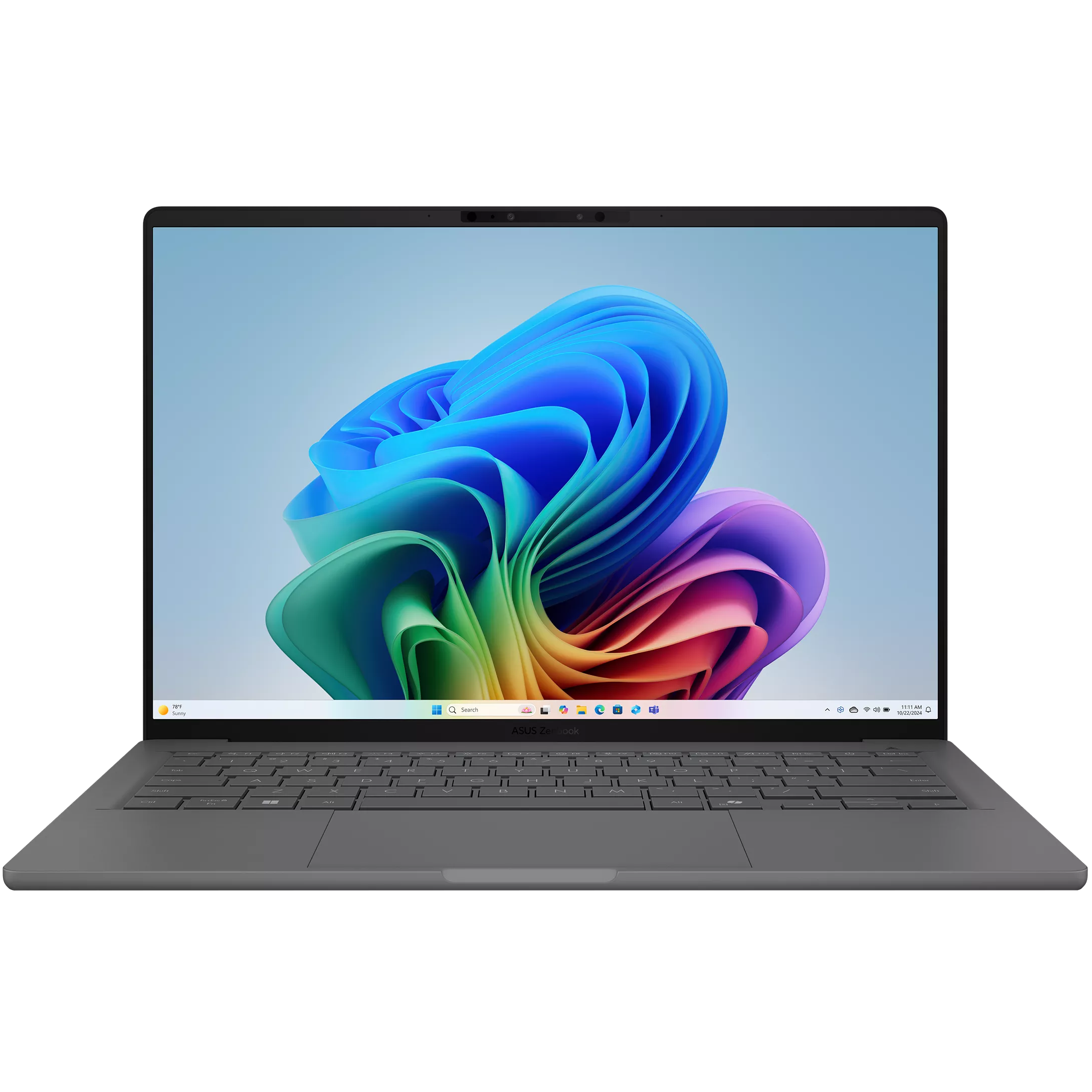 A large main feature product image of ASUS Zenbook A14 (UX3407) - 14" OLED, Snapdragon X2 Elite, 32GB/1TB - Win 11 AI Notebook