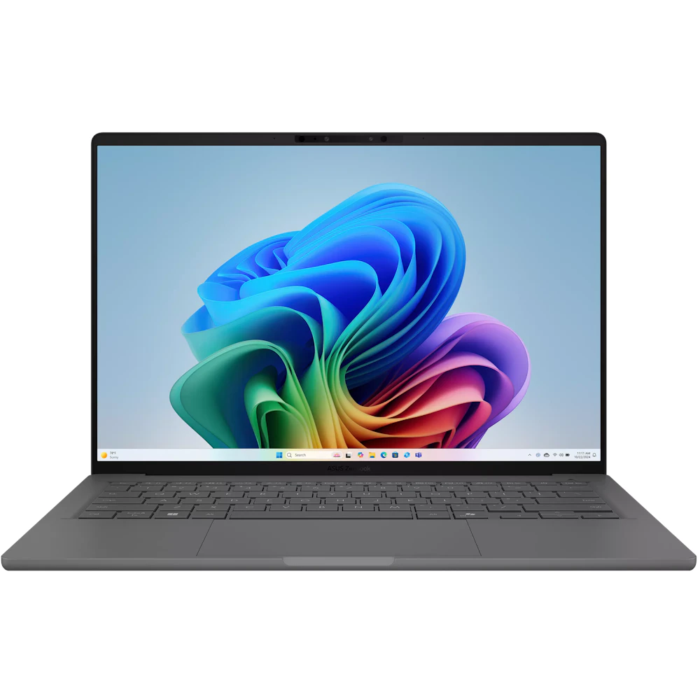A large main feature product image of ASUS Zenbook A14 (UX3407) - 14" OLED, Snapdragon X2 Elite, 32GB/1TB - Win 11 AI Notebook