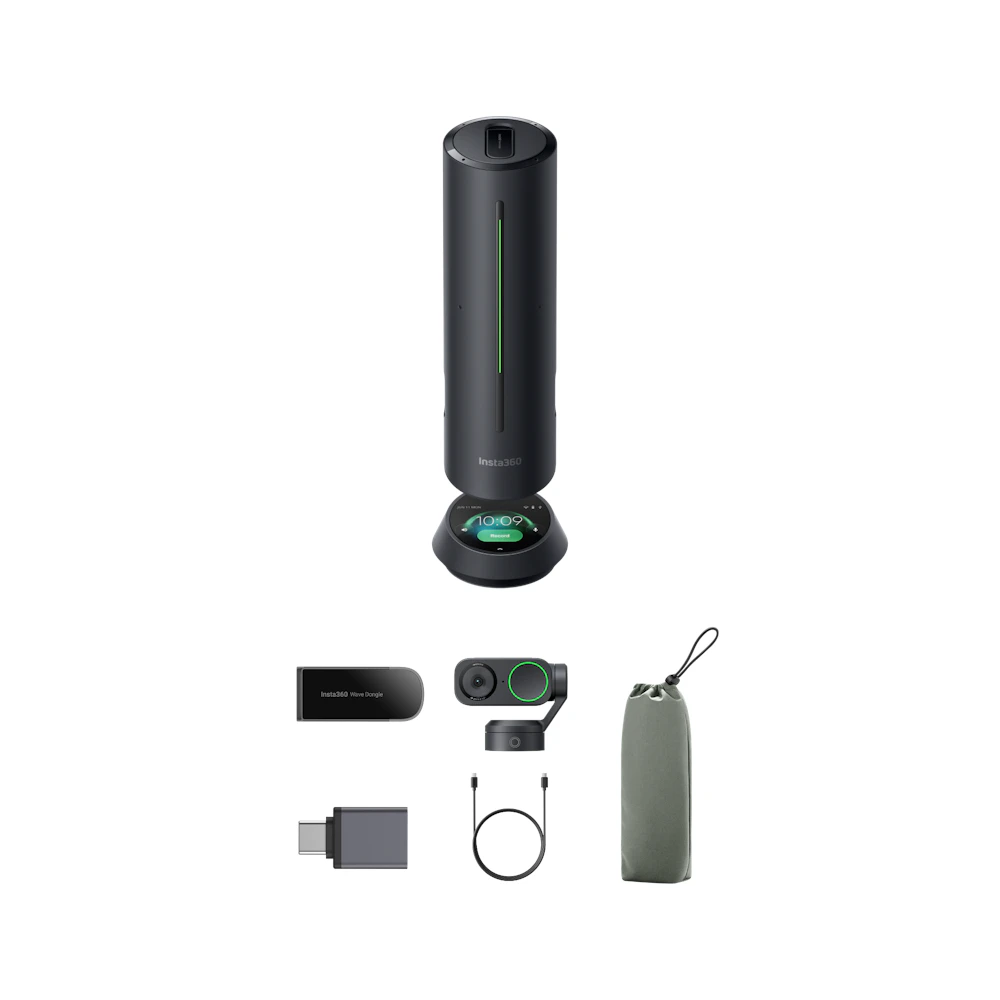 A large main feature product image of Insta360 Link 2 and Wave Video Conferencing Bundle - Graphite Black