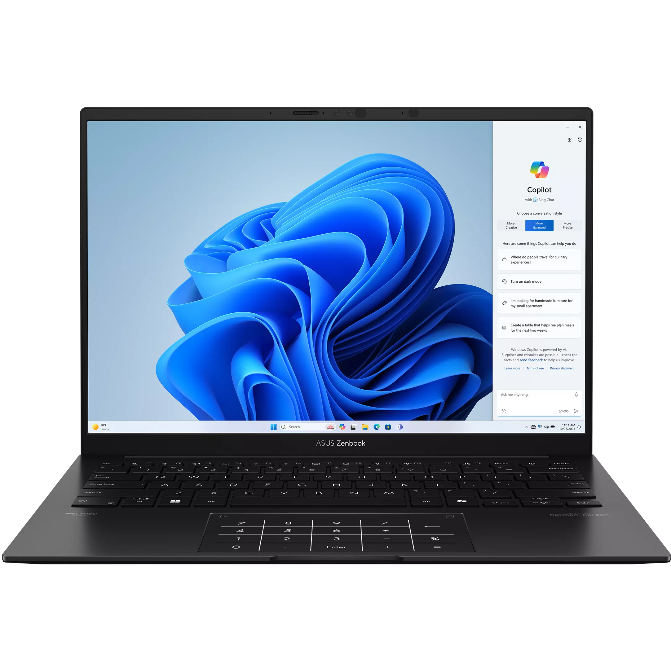 A large main feature product image of EX-DEMO ASUS Zenbook 14 (UM3406) - 14" OLED,  Ryzen AI 5 430, 16GB/512GB - Win 11 Copilot Notebook