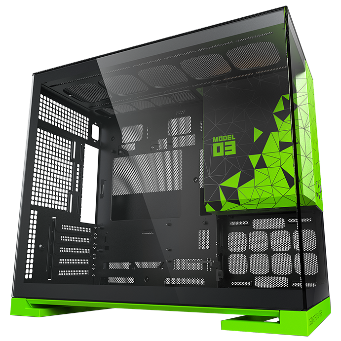 A large main feature product image of Geometric Future Model 3 - Micro Tower Glass Case (Black/Green)