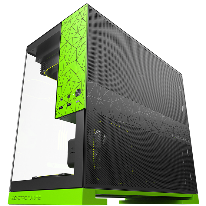 A large main feature product image of Geometric Future Model 3 - Micro Tower Glass Case (Black/Green)