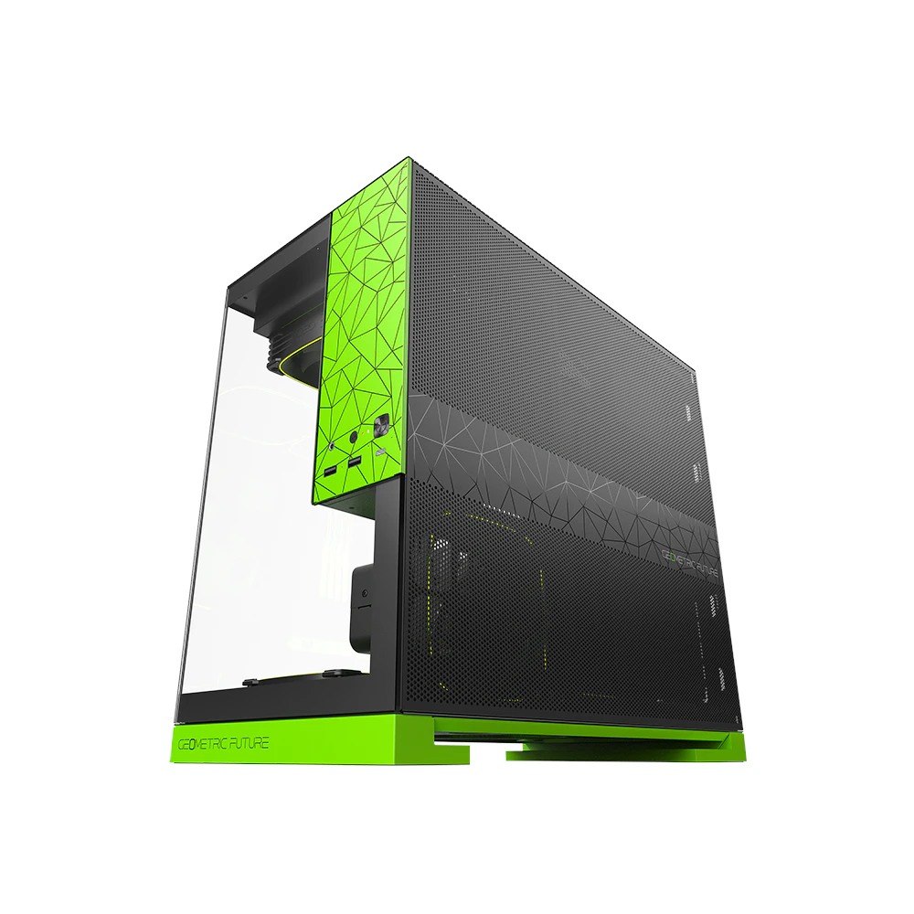 A large main feature product image of Geometric Future Model 3 - Micro Tower Glass Case (Black/Green)