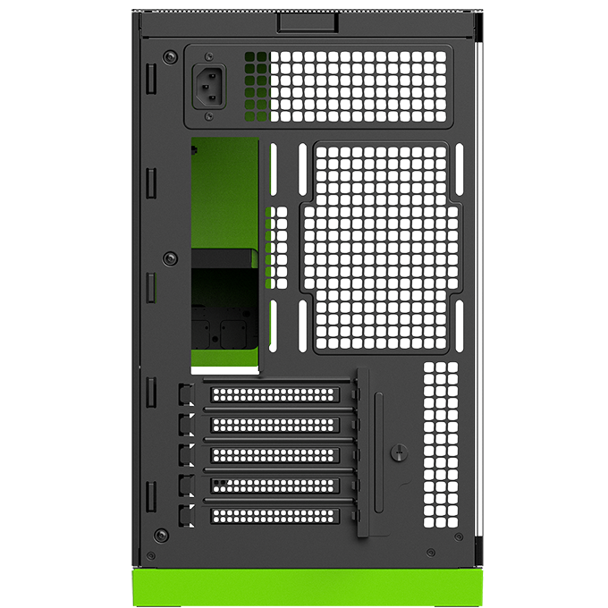 A large main feature product image of Geometric Future Model 3 - Micro Tower Glass Case (Black/Green)