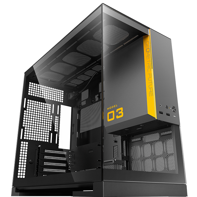 A large main feature product image of Geometric Future Model 3 - Micro Tower Glass Case (Black/Grey)