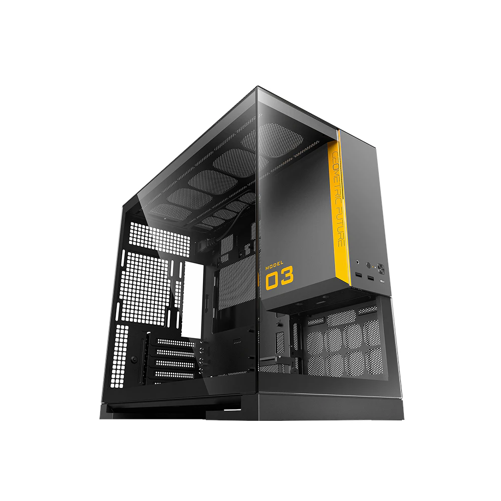 A large main feature product image of Geometric Future Model 3 - Micro Tower Glass Case (Black/Grey)