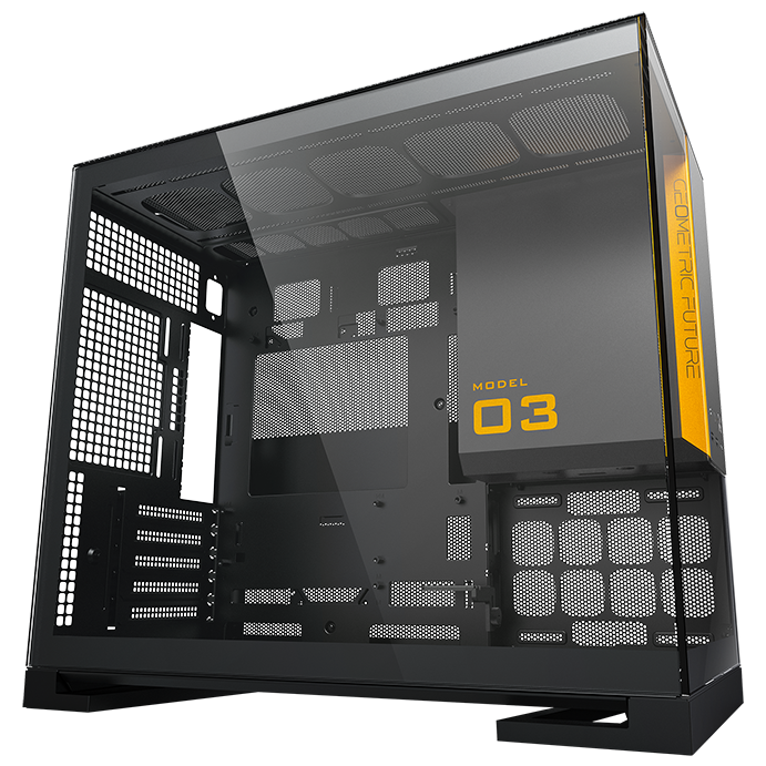 A large main feature product image of Geometric Future Model 3 - Micro Tower Glass Case (Black/Grey)