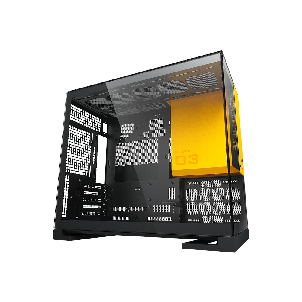 A large main feature product image of Geometric Future Model 3 - Micro Tower Glass Case (Black/Yellow)