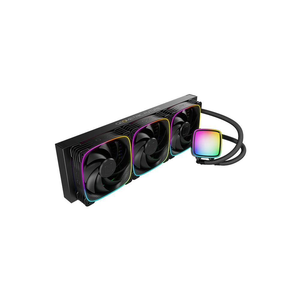 A large main feature product image of Geometric Future Eskimo Plus 360mm ARGB AIO Liquid CPU Cooler w/ 30mm Fans (Black)