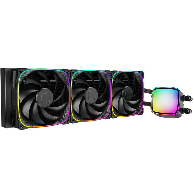A large main feature product image of Geometric Future Eskimo Plus 360mm ARGB AIO Liquid CPU Cooler w/ 30mm Fans (Black)