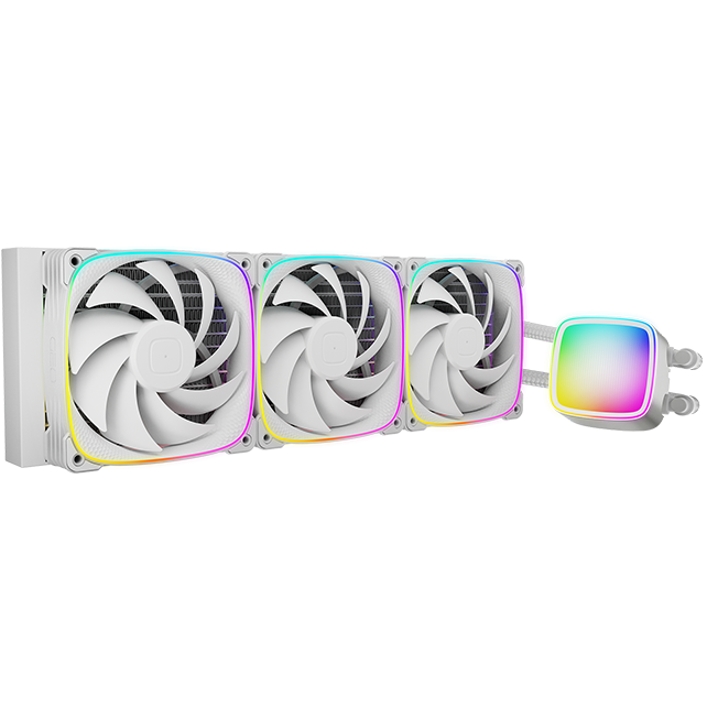 A large main feature product image of Geometric Future Eskimo Plus 360mm ARGB AIO Liquid CPU Cooler w/ 30mm Fans (White)