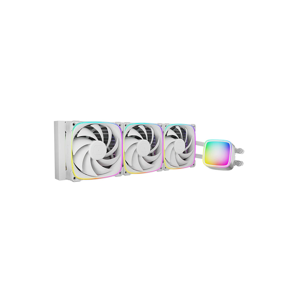 A large main feature product image of Geometric Future Eskimo Plus 360mm ARGB AIO Liquid CPU Cooler w/ 30mm Fans (White)