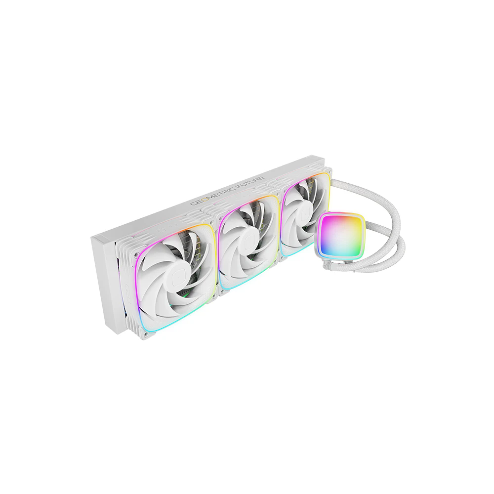 A large main feature product image of Geometric Future Eskimo Plus 360mm ARGB AIO Liquid CPU Cooler w/ 30mm Fans (White)